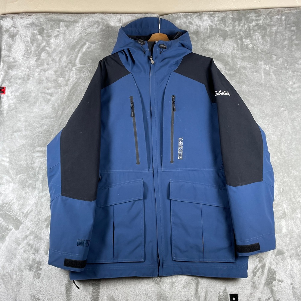 Cabela's Guidewear Jacket Men Large Blue Gore-Tex Waterproof Fishing Rain Parka
